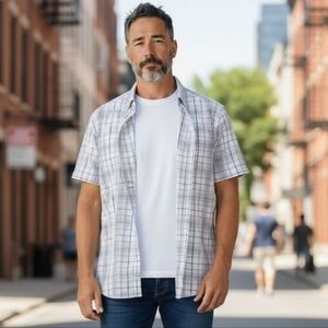 DKNY White and Black Plaid Button Down Shirt